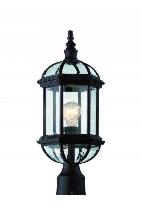 Trans Globe Wentworth 1 Light POST TOP LANTERN BEVELED G in Black Finish Model: 4186 BK