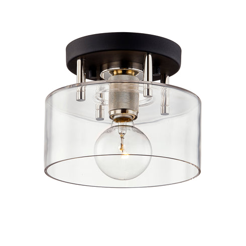 Troy Bergamot Station Semi Flush in Textured Black and Polish Nickel Finish Model: C7550-TBK/PN