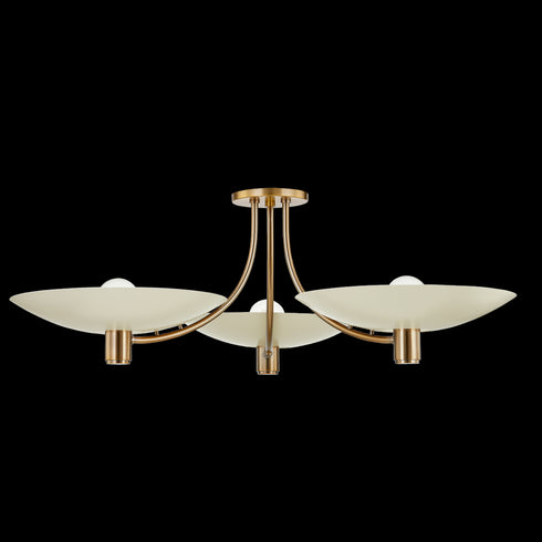 Troy Wolfe Semi Flush in Patina Brass and Soft Sand Finish Model: C1441-PBR/SSD