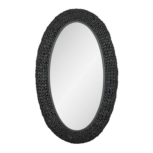 Varaluz Athena 24x40 Oval Wall Mirror Matte Blac Black Seagrass in Matte Black/Black Seagrass Finish Model: 457MI24MBB