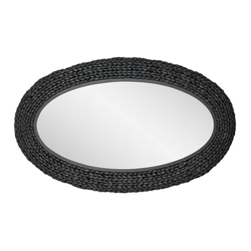 Varaluz Athena 24x40 Oval Wall Mirror Matte Blac Black Seagrass in Matte Black/Black Seagrass Finish Model: 457MI24MBB