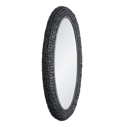 Varaluz Athena 24x40 Oval Wall Mirror Matte Blac Black Seagrass in Matte Black/Black Seagrass Finish Model: 457MI24MBB