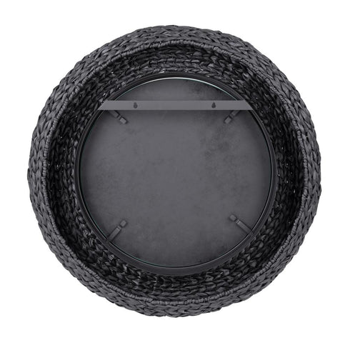 Varaluz Athena 30 in Round Wall Mirror Matte Blac Black Seagrass in Matte Black/Black Seagrass Finish Model: 457MI30MBB