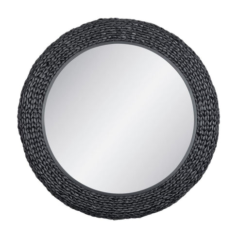 Varaluz Athena 40 in Round Wall Mirror Matte Blac Black Seagrass in Matte Black/Black Seagrass Finish Model: 457MI40MBB