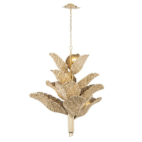 Varaluz Banana Leaf 12 Light Chandelier French Gol Natural Seagrass in French Gold/Natural Seagrass Finish Model: 901C12FGN