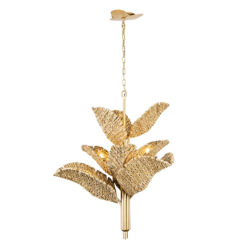Varaluz Banana Leaf 9 Light Chandelier French Gol Natural Seagrass in French Gold/Natural Seagrass Finish Model: 901C09FGN