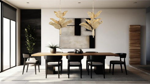 Varaluz Banana Leaf 9 Light Chandelier French Gol Natural Seagrass in French Gold/Natural Seagrass Finish Model: 901C09FGN