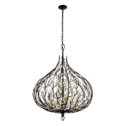 Varaluz Bask 9 Light Crystal Pendant Matte Blac Model: 271P09MBFG