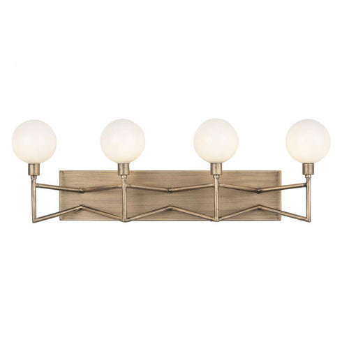 Varaluz Bodie 4 Light Bath With Glossy Opal White Glass in Havana Gold Model: 314B04HG