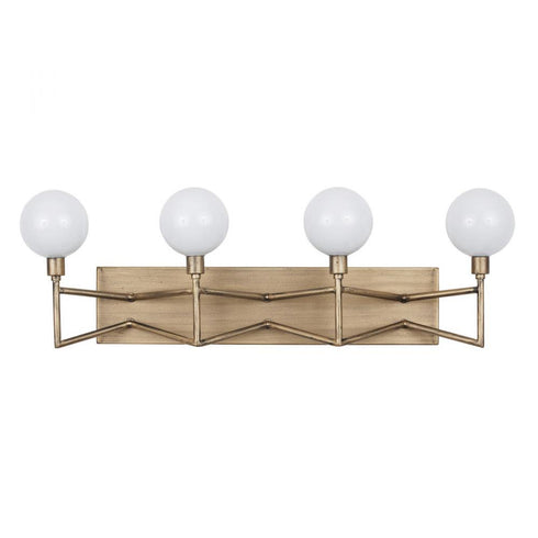Varaluz Bodie 4 Light Bath With Glossy Opal White Glass in Havana Gold Model: 314B04HG