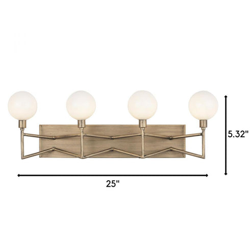 Varaluz Bodie 4 Light Bath With Glossy Opal White Glass in Havana Gold Model: 314B04HG