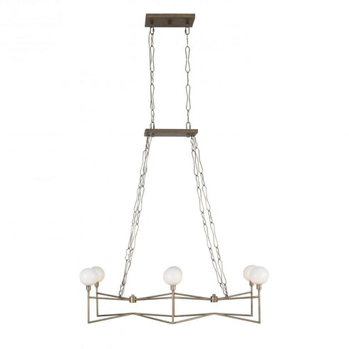 Varaluz Bodie 6 Light Linear Pendant With Glossy Opal White Glass in Havana Gold Model: 314N06HG