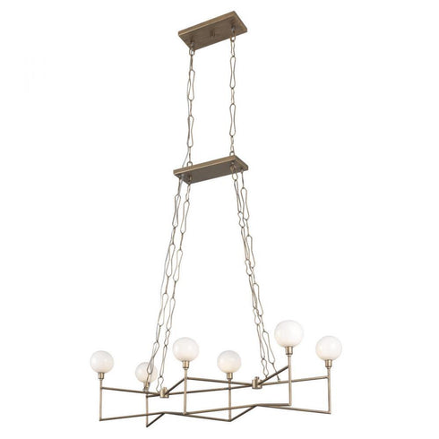 Varaluz Bodie 6 Light Linear Pendant With Glossy Opal White Glass in Havana Gold Model: 314N06HG