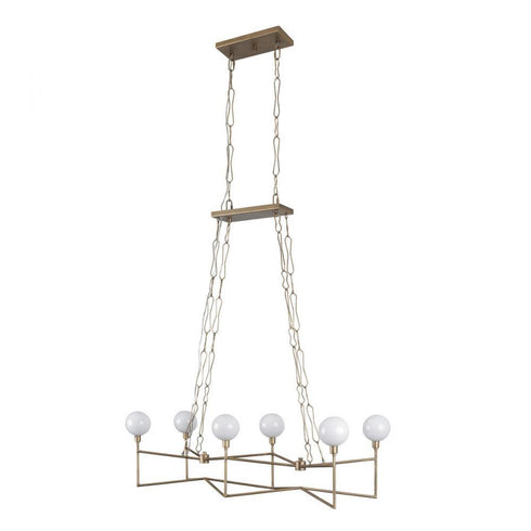 Varaluz Bodie 6 Light Linear Pendant With Glossy Opal White Glass in Havana Gold Model: 314N06HG