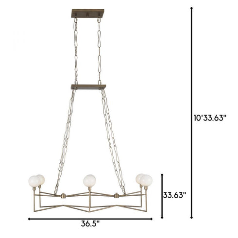 Varaluz Bodie 6 Light Linear Pendant With Glossy Opal White Glass in Havana Gold Model: 314N06HG