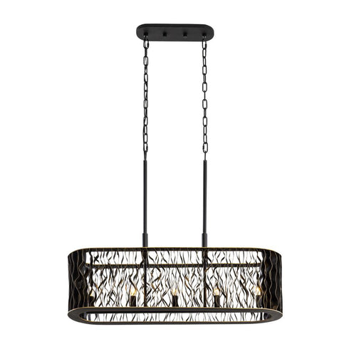 Varaluz Estela 5 Light Linear Pendant Matte Blac Model: 380N05MBFG