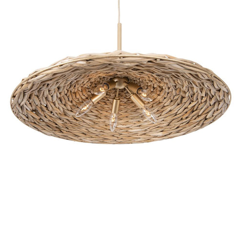 Varaluz Hilton Head 5 Light Large Pendant French Gol Natural Seagrass in French Gold/Natural Seagrass Finish Model: 502P05FGN