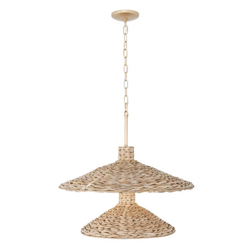 Varaluz Hilton Head 9 Light 2 Tier Pendant French Gol Natural Seagrass in French Gold/Natural Seagrass Finish Model: 502P09FGN