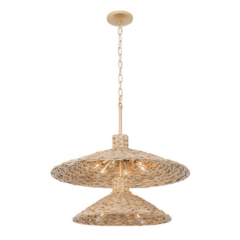 Varaluz Hilton Head 9 Light 2 Tier Pendant French Gol Natural Seagrass in French Gold/Natural Seagrass Finish Model: 502P09FGN