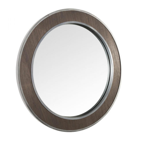 Varaluz Macie 30 in Round Wood and Metal Mirror in Farmhouse Steel Finish Model: 4DMI0120