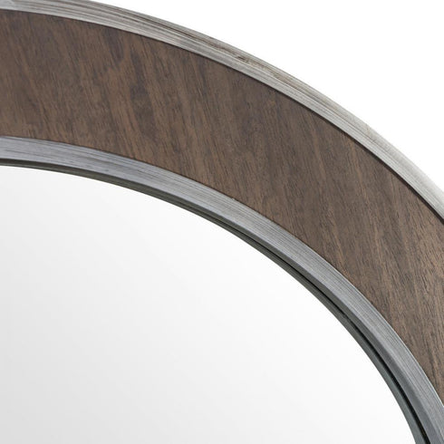 Varaluz Macie 30 in Round Wood and Metal Mirror in Farmhouse Steel Finish Model: 4DMI0120