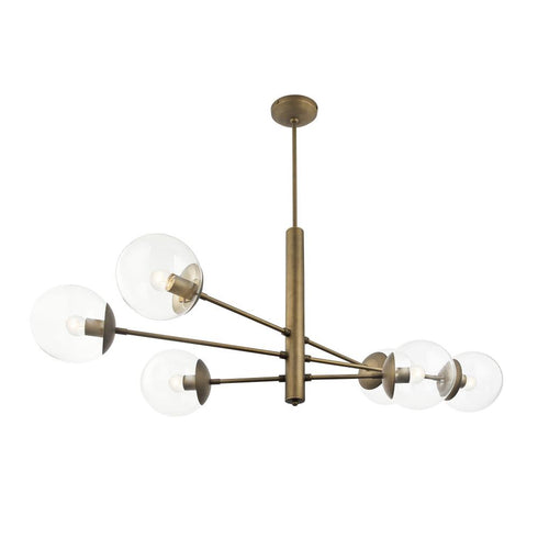 Varaluz Mid-Century Mid Century 6 Light Linear Pendant in Antique Brass Model: 612750