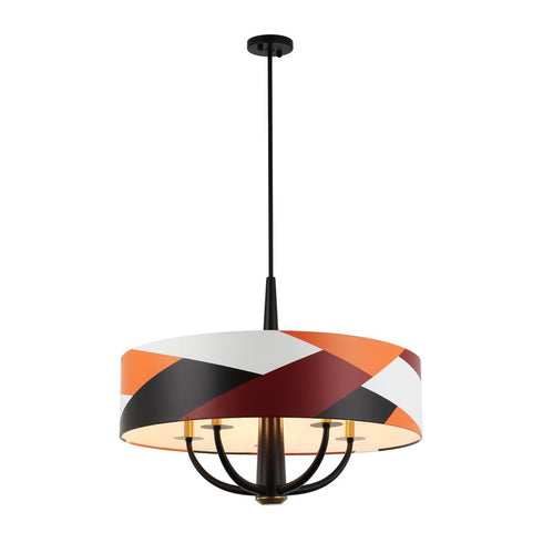 Varaluz Patchwork 5 Light Pendant Blac Satin Bras Patchwork in Black/Satin Brass/Patchwork Finish Model: 501P05BLSB