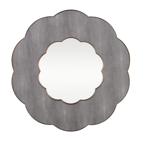 Varaluz Scallop 36 in Wall Mirror Gray Shagree Weathered Brass in Gray Shagreen/Weathered Brass Finish Model: 453MI36A