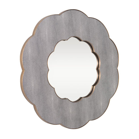 Varaluz Scallop 36 in Wall Mirror Gray Shagree Weathered Brass in Gray Shagreen/Weathered Brass Finish Model: 453MI36A