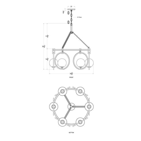 Varaluz Stopwatch 6 Light Pendant Matte Blac Model: 388P06MBFG