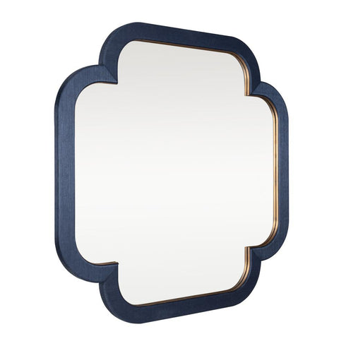 Varaluz Swiss 50x50 Wall Mirror Dark Blue Grassclot Weathered Brass in Dark Blue Grasscloth/Weathered Brass Finish Model: 455MI50A