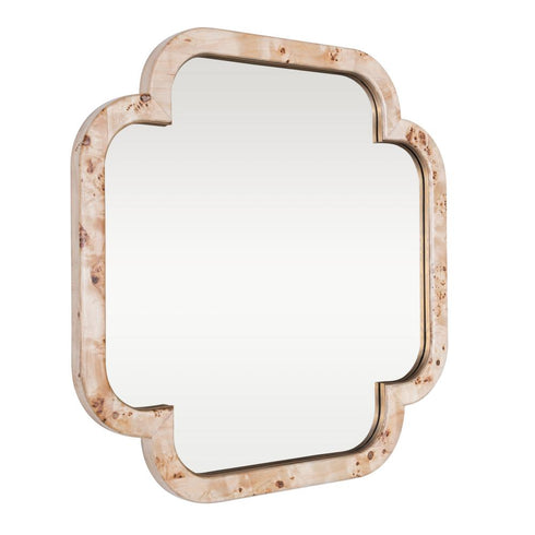 Varaluz Swiss 50x50 Wall Mirror Poplar Bur Weathered Brass in Poplar Burl/Weathered Brass Finish Model: 455MI50B