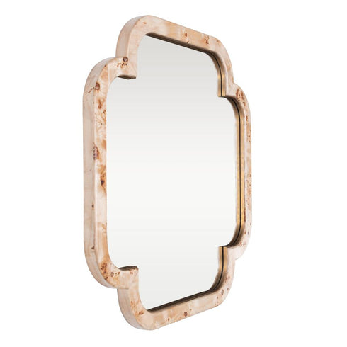 Varaluz Swiss 50x50 Wall Mirror Poplar Bur Weathered Brass in Poplar Burl/Weathered Brass Finish Model: 455MI50B