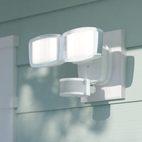 Vaxcel 10.75 in. 2 Light LED CCT Adj. Outdoor Motion Security Flood Light in White 240 Deg. Model: T0700