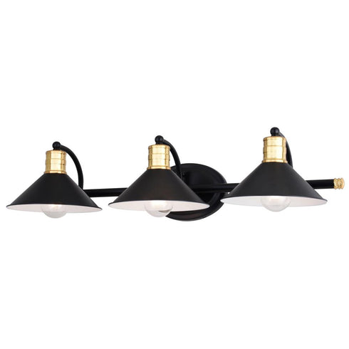 Vaxcel Akron 3 Light Vanity in Matte Black and Natural Brass with Matte White Model: W0436