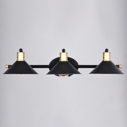 Vaxcel Akron 3 Light Vanity in Matte Black and Natural Brass with Matte White Model: W0436
