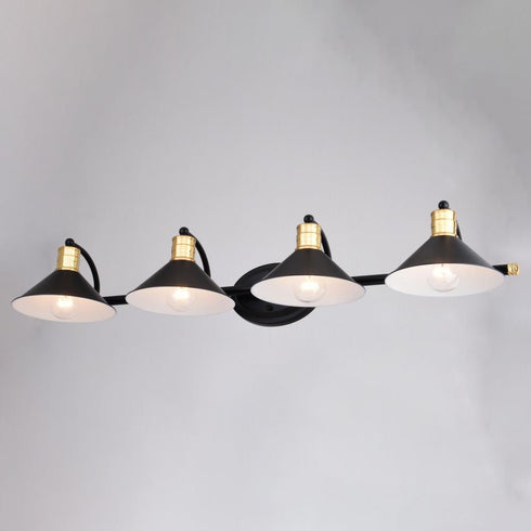 Vaxcel Akron 4 Light Vanity in Matte Black and Natural Brass with Matte White Model: W0437
