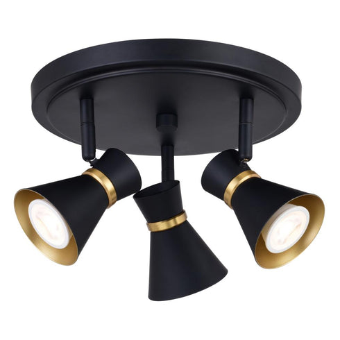 Vaxcel Alto 3 Light LED Directional Light in Matte Black and Satin Brass Model: C0286