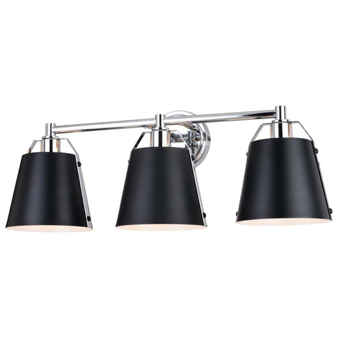 Vaxcel Barrington 24.25 in. 3 Light Vanity in Matte Black and Chrome Model: W0424