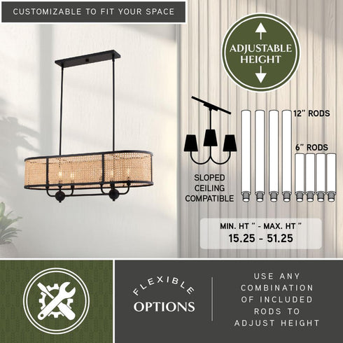 Vaxcel Berens 36 in. W 6 Light Linear Chandelier in Matte Black Model: H0308