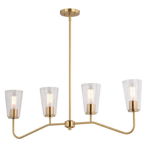 Vaxcel Beverly 36 in 4 Light Linear Chandelier in Muted Brass Model: H0287