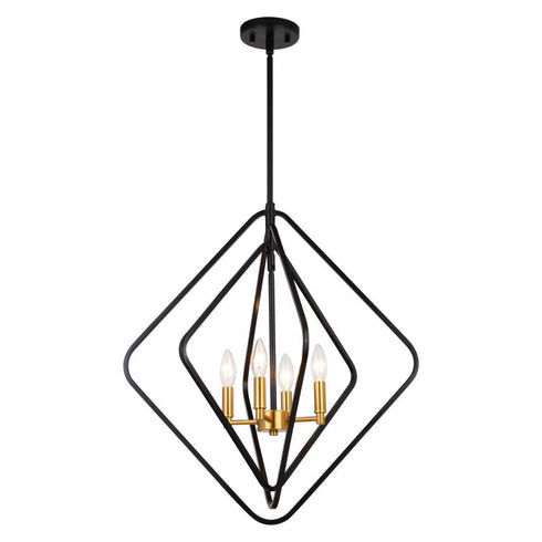 Vaxcel Brady 22 in. 4 Light Pendant in Black and Satin Brass Model: P0389
