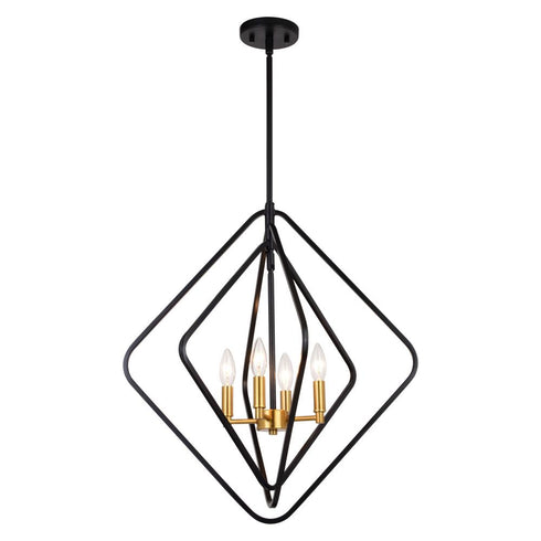 Vaxcel Brady 22 in. 4 Light Pendant in Black and Satin Brass Model: P0389
