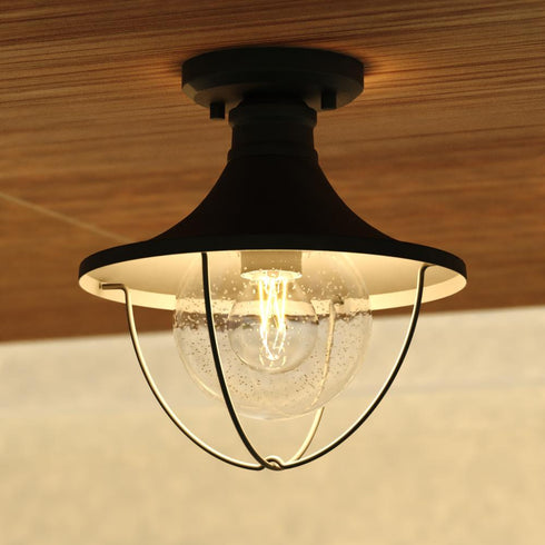 Vaxcel Dunlap 10 in. W Outdoor Semi Flush Mount in Textured Black Model: T0780