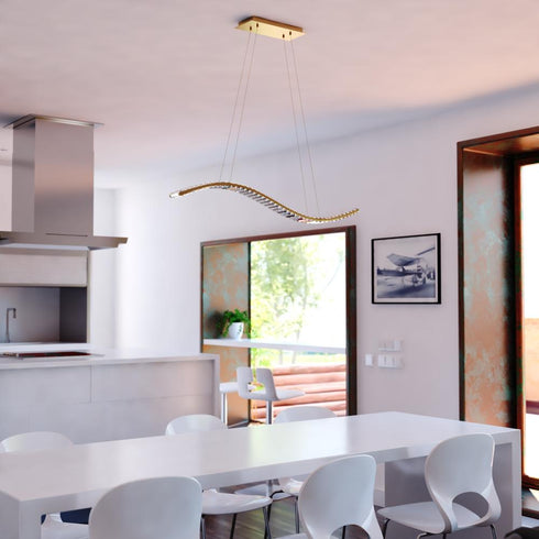 Vaxcel Edgewater 37.5 in. W LED Linear Chandelier in Gilded Brass Model: P0428