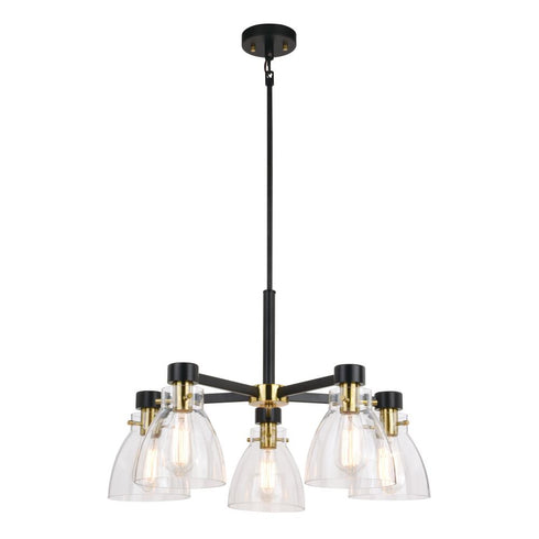 Vaxcel Elgin 27 in. 5 Light Chandelier in Black and Gold Model: H0307