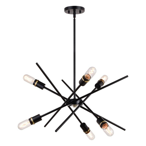 Vaxcel Halsted 24.25 in 6 Light Pendant in Black and Satin Brass Model: P0390
