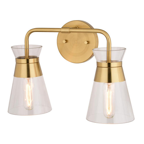 Vaxcel Harper 15 in. W 2 Light Vanity in Natural Brass Model: W0471