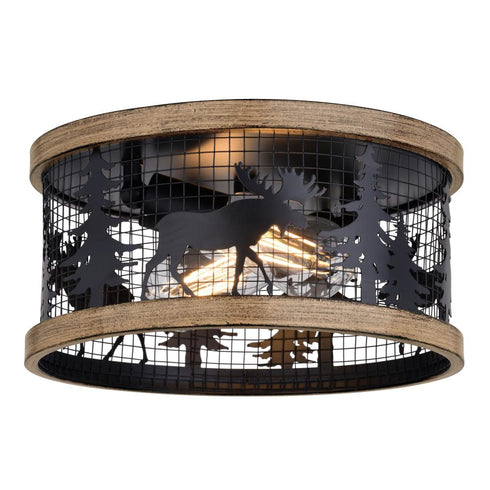Vaxcel Kodiak 12 in. 2 Light Flush in Black and Burnished Teak Model: C0307