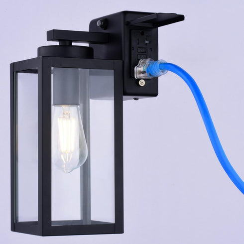Vaxcel Lombard 5 in. Outdoor Wall Light with GFCI Outlet in Textured Black Model: T0786